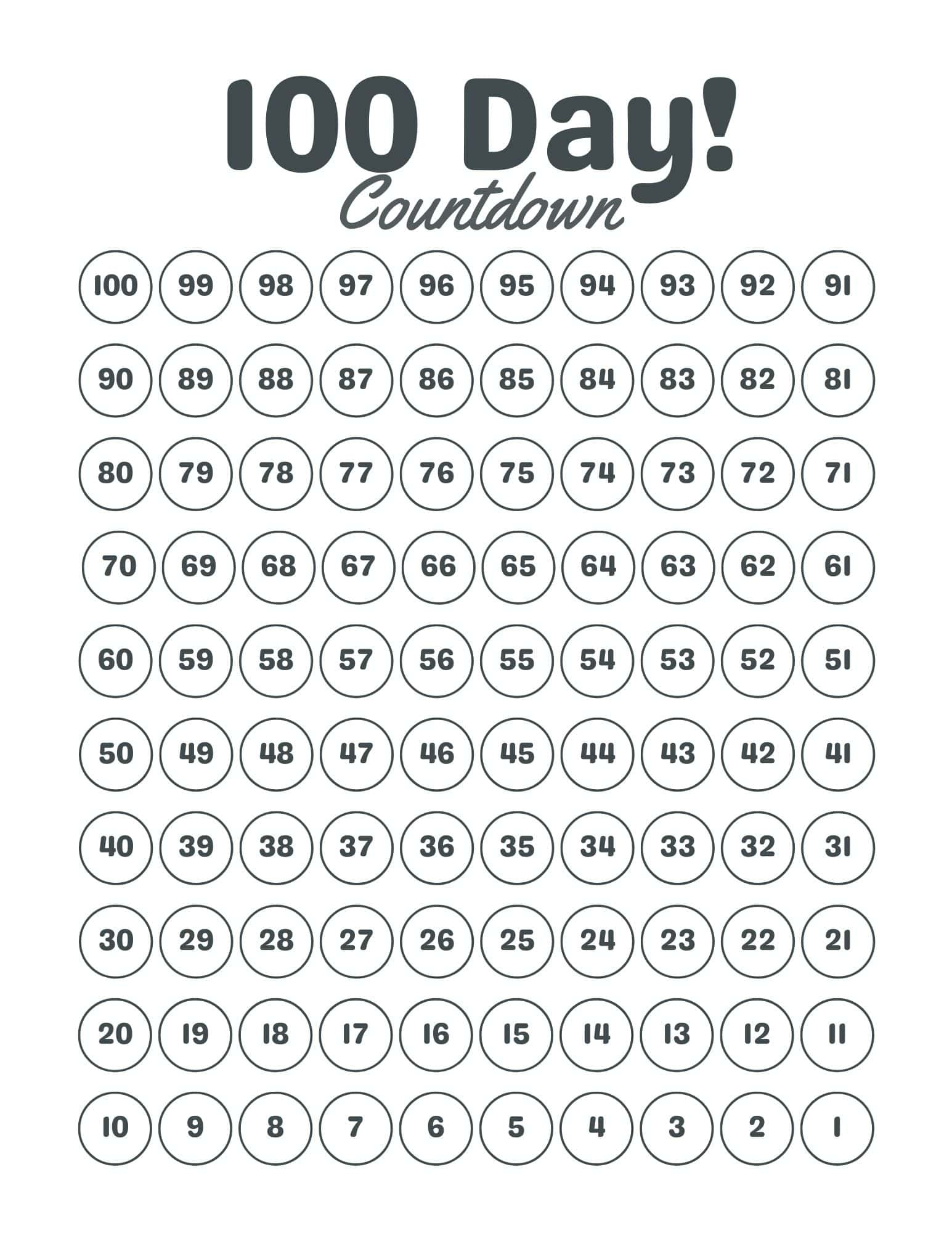100 Day Countdown Calendar Printable Free Pdf regarding 100Th Day Of School 2026 Printable Activities