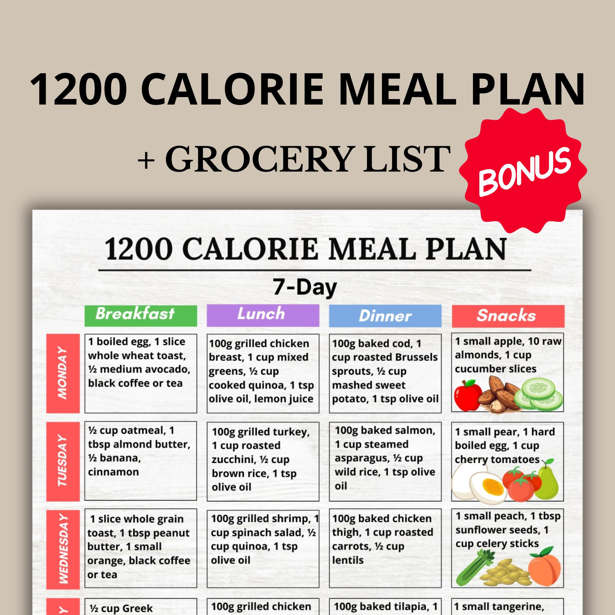 1200 Calorie Meal Plan Pdf, 1200 Calories Diet Food List, 1200 for Woman Printable 1200 Calorie Diet Plan