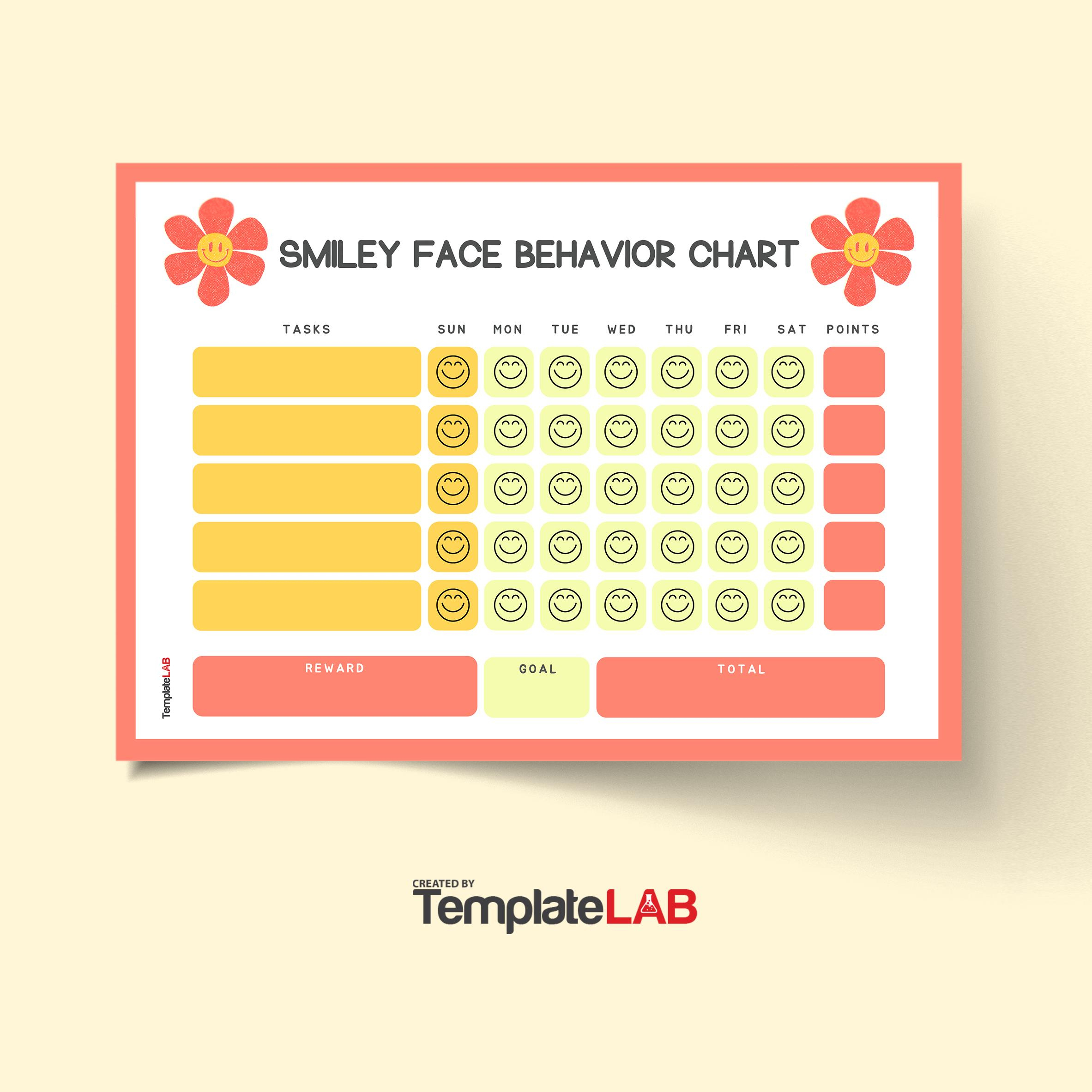 19 Printable Behavior Chart Templates [For Kids] ᐅ Templatelab in Smiley Face Behavior Chart Free Printable