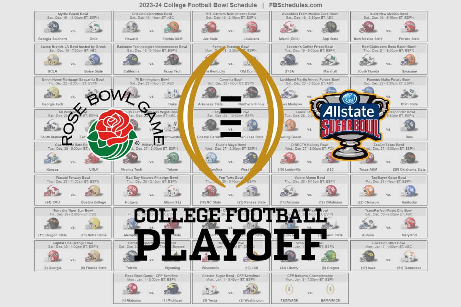 2023-24 College Football Bowl Helmet Schedule pertaining to 019 20 College Football Bowl Schedule Printable