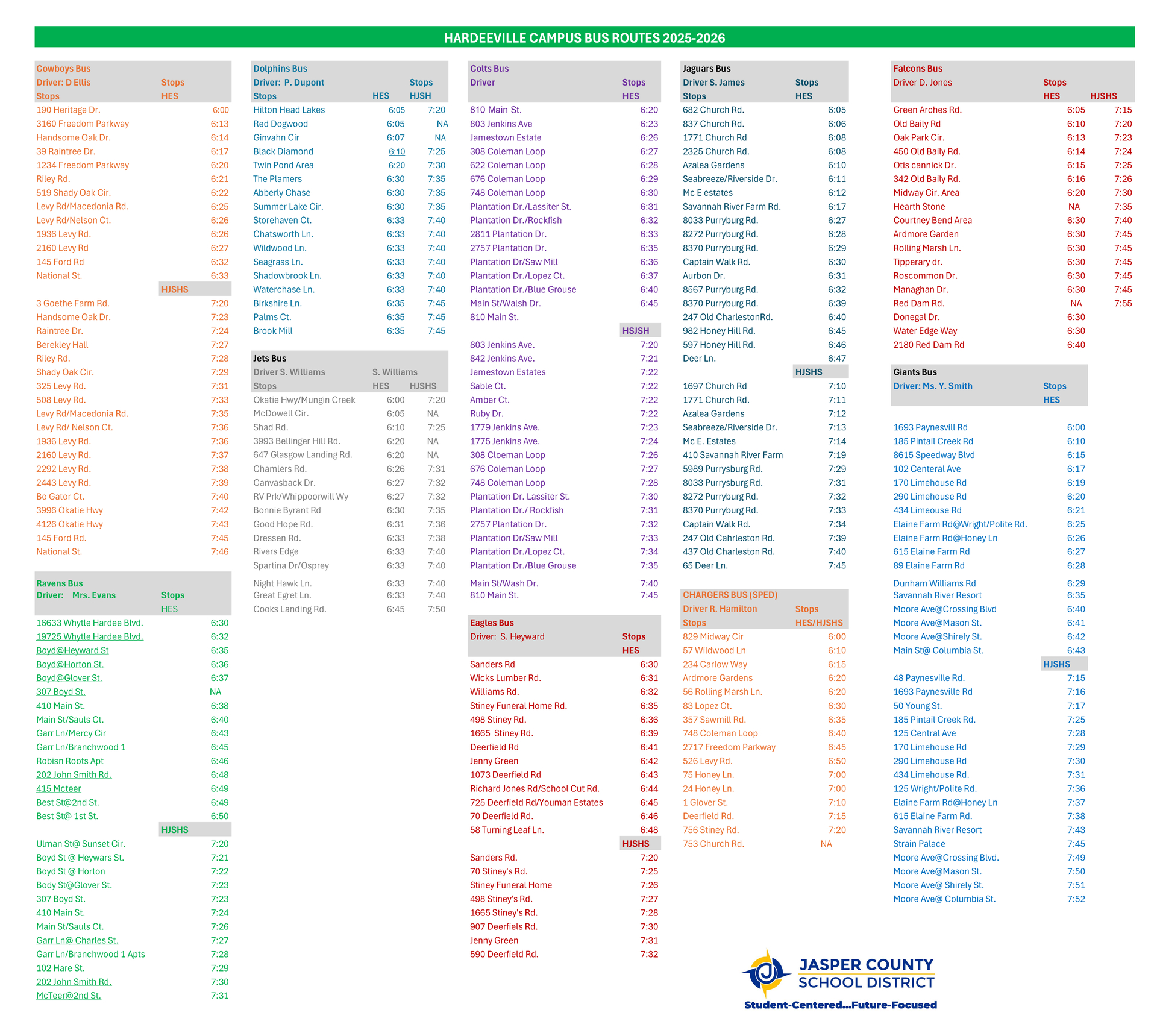 2024 - 2025 Bus Routes - Transportation - Jasper County School with regard to Printable Directv Channel Guide 2026