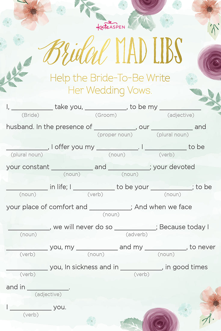 3 Exciting Bridal Shower Games + Printables! – Kate Aspen for Free Printable Wedding Mad Libs
