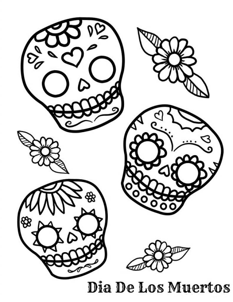 3 Little Skulls To Color - Dia De Los Muertos (Day Of The Dead throughout Day Of The Dead Printable Skull