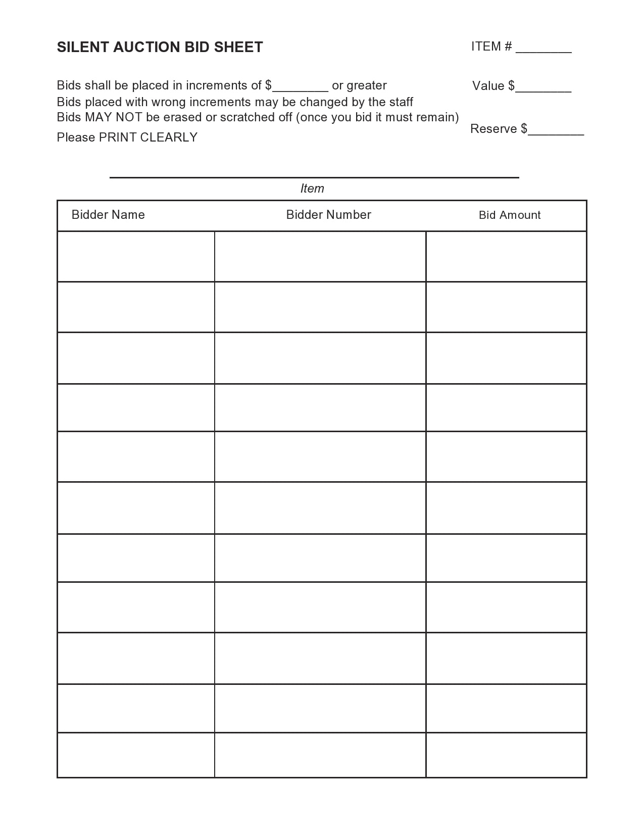 30 Silent Auction Bid Sheet Templates [Free] - Templatearchive throughout Printable Silent Auction Bid Sheets