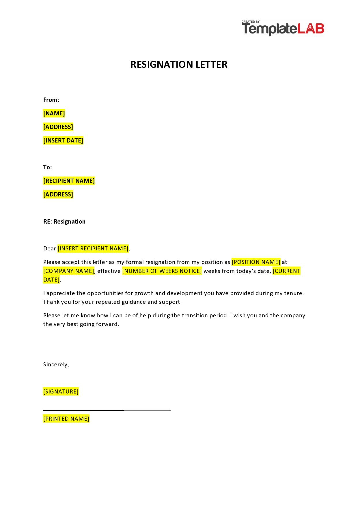 40 Two Weeks Notice Letters (& Resignation Letter Templates) intended for Printable 2 Weeks Notice Letter