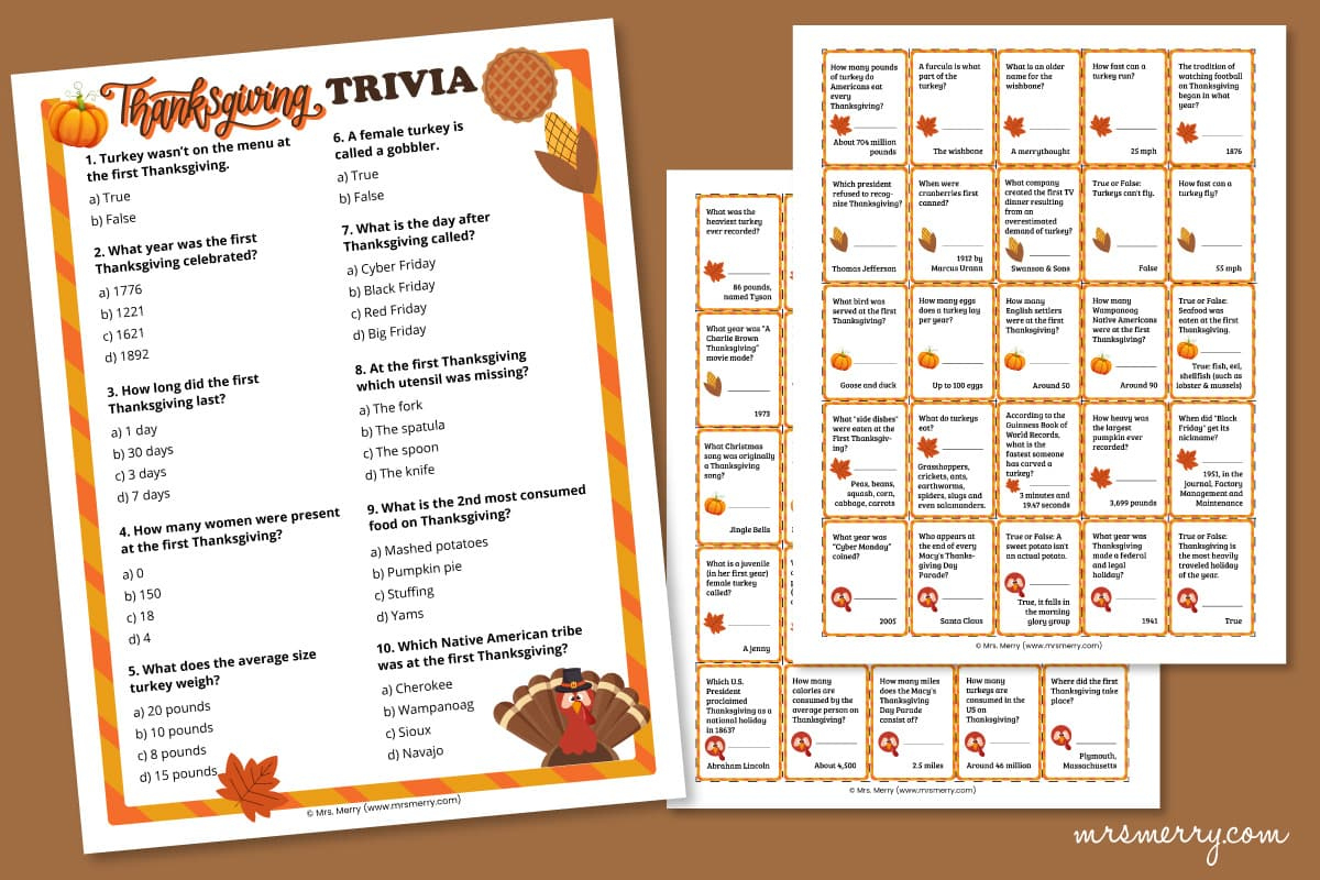 60 Thanksgiving Trivia Questions And Answers Printable | Mrs. Merry throughout Thanksgiving Day Trivia Questions And Answers Printable