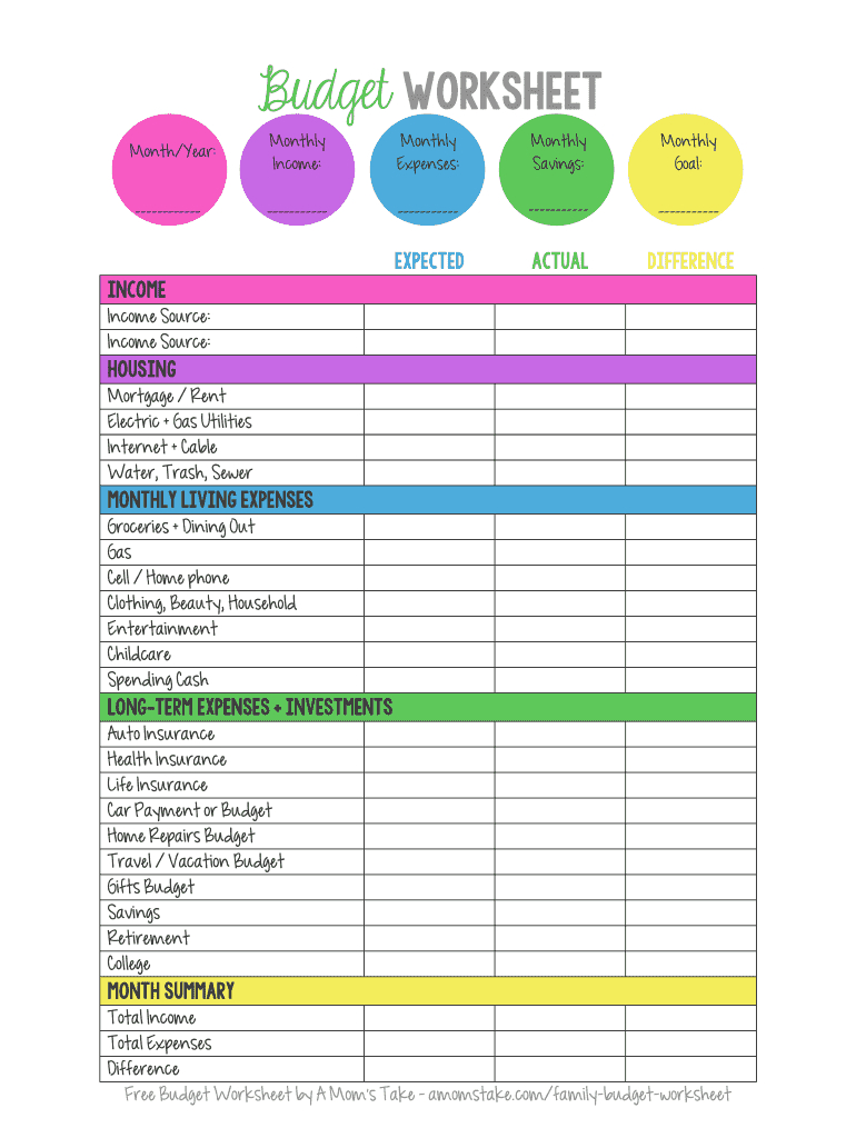 A Moms Take Budget Worksheet Form - Fill Online, Printable throughout Pdf Beginner Printable Budget Worksheet