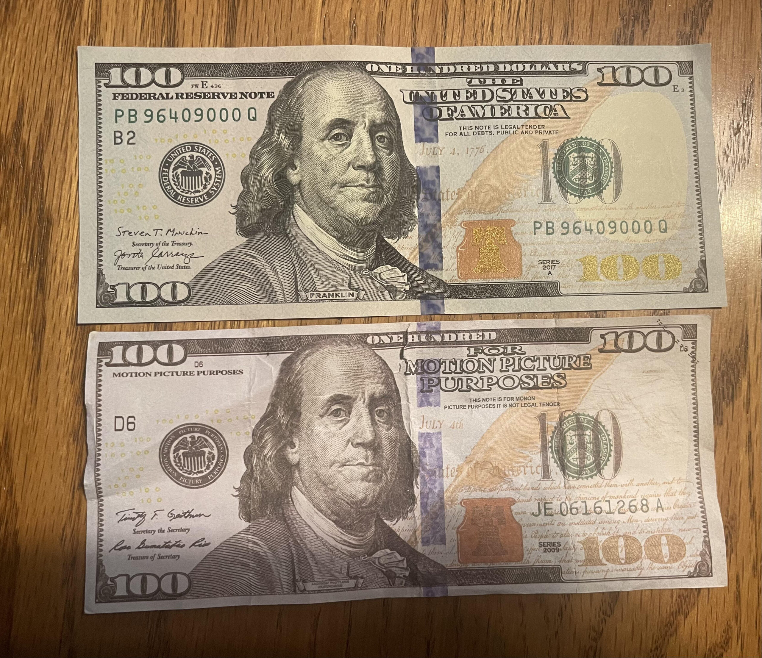 A Real $100 Bill Next To A Prop One. : R/Mildlyinteresting with regard to Printable Realistic 100 Dollar Bill