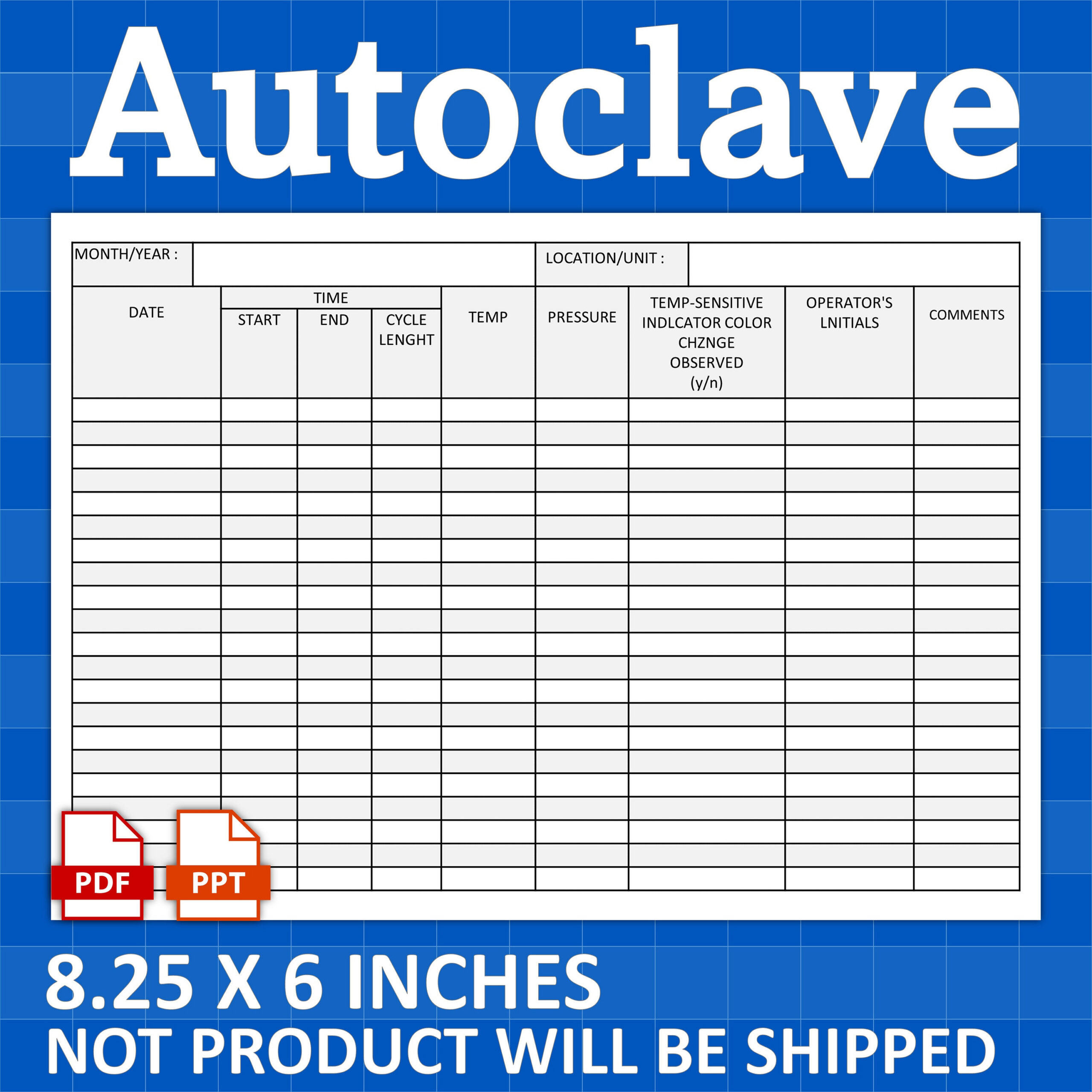 Autoclave Sterilization Log Printable: Track Processes (Pdf) - Etsy inside Printable Autoclave Log Sheet Templates