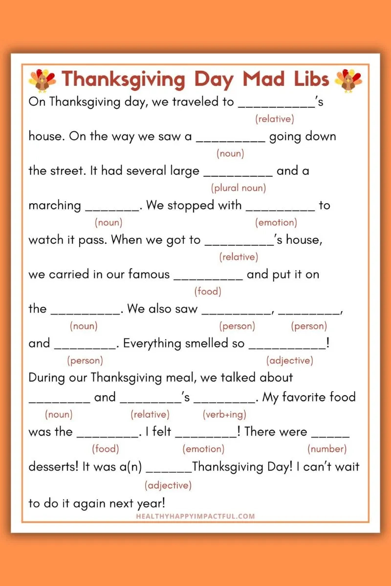 Best Thanksgiving Mad Libs Free Printable (Use It This Year!) in Thanksgiving Mad Lib Printables Free