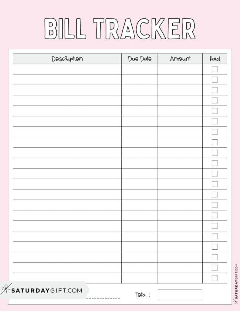 Bill Organizer Template - 39 Cute &amp;amp; Free Printable Bill Trackers in Monthly Bill Payment Log Printable