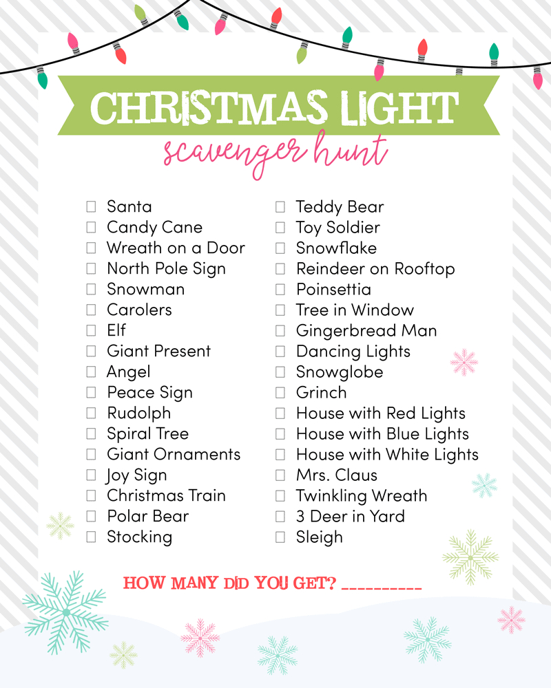 Christmas Light Scavenger Hunt in Christmas Lights Scavenger Hunt List Printable