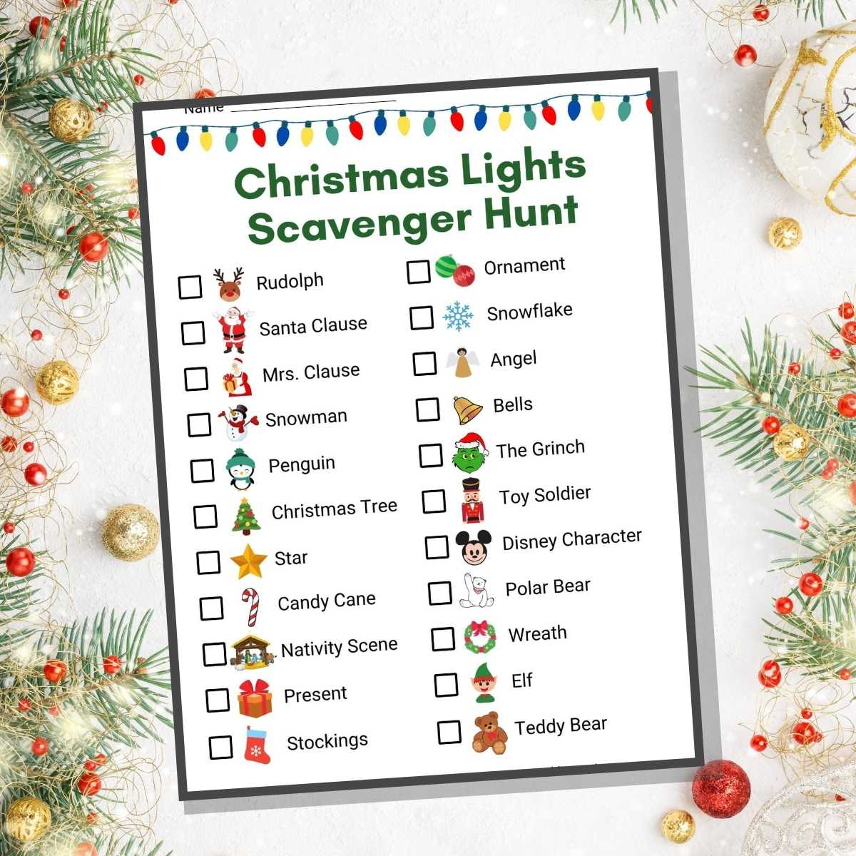 Christmas Lights Scavenger Hunt With Pictures - Literacy Learn with Christmas Lights Scavenger Hunt List Printable