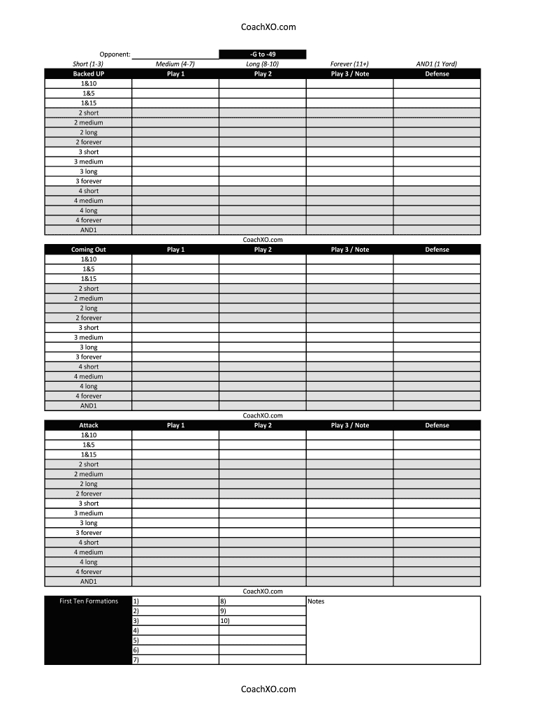 Coachxo Blank Football Play Sheet Template Form - Fill Online with regard to Printable Football Play Call Sheet Template Free