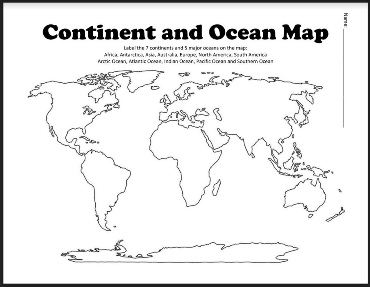 Continent And Ocean Map Worksheet Blank - Worksheets Library with regard to Oceans and Continents Quiz Printable