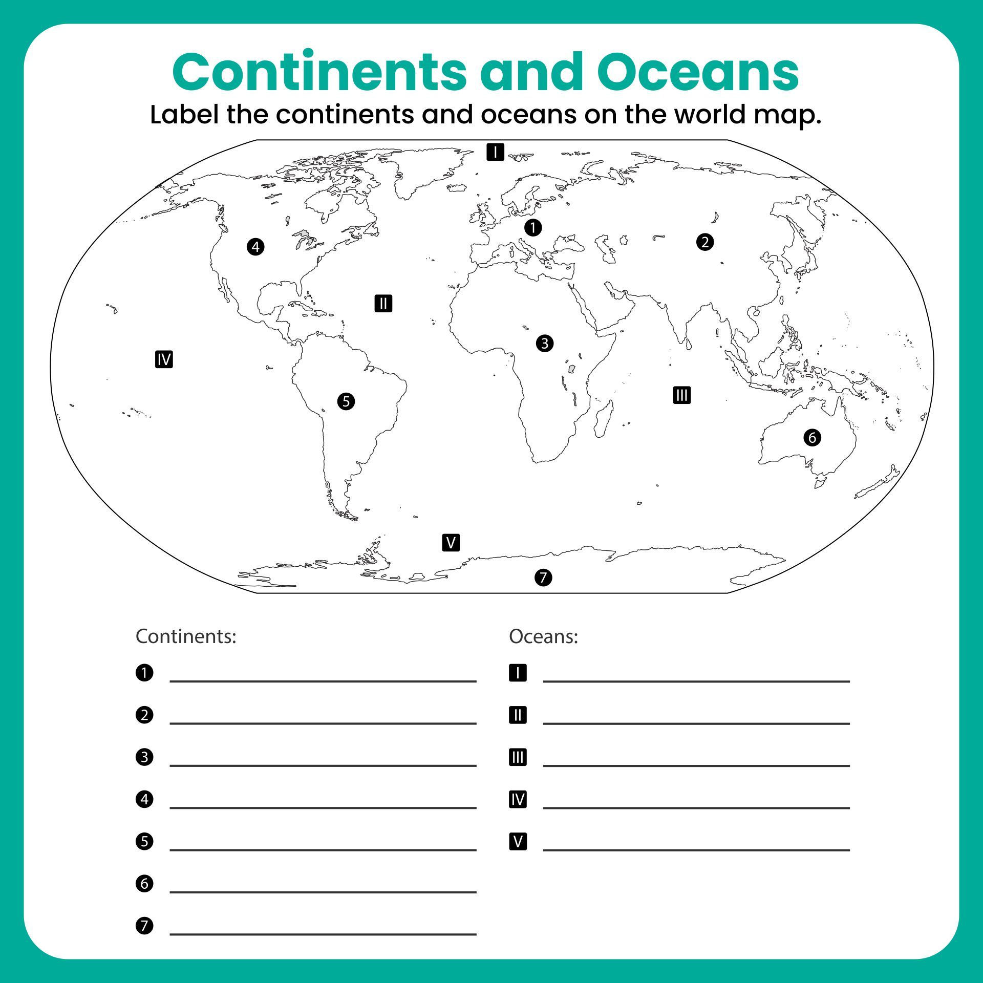 Continents And Oceans Map For 2Nd Grade | Continents And Oceans within Printable Continents And Oceans Quiz