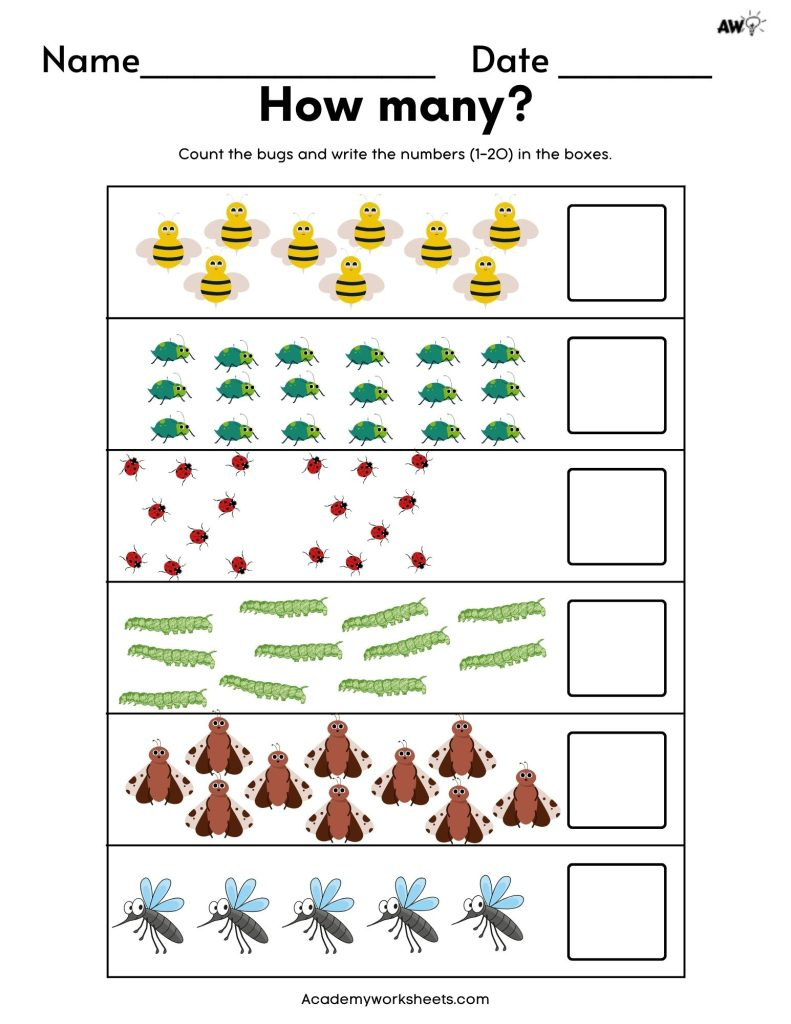 Count And Match Worksheets 1-20 - Academy Worksheets within 1 To 20 Match Numbers Printable