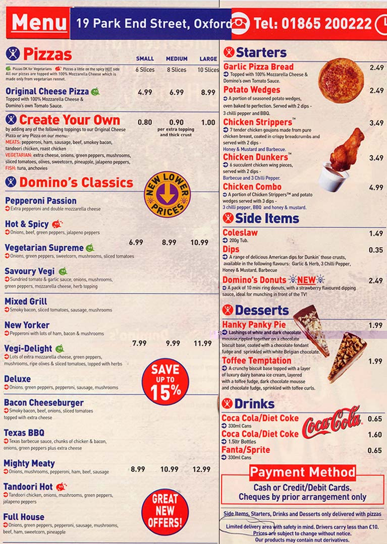 Daily Info - Your Guide To Oxford, Uk intended for Printable Domino's Pizza Menu