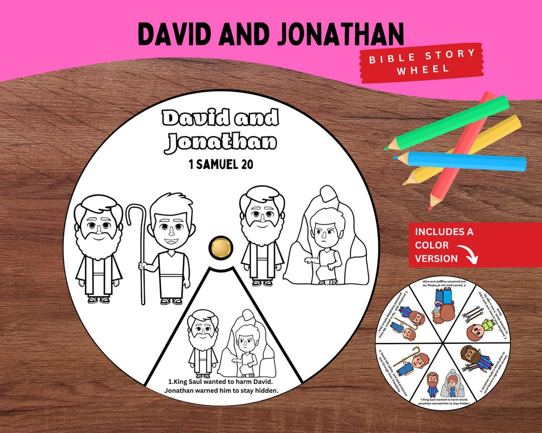 David And Jonathan Coloring Wheel | 1 Samuel 20 Bible Friendship with 1 Samuel 20 Sunday School Preschool Lesson Printable Picture Story