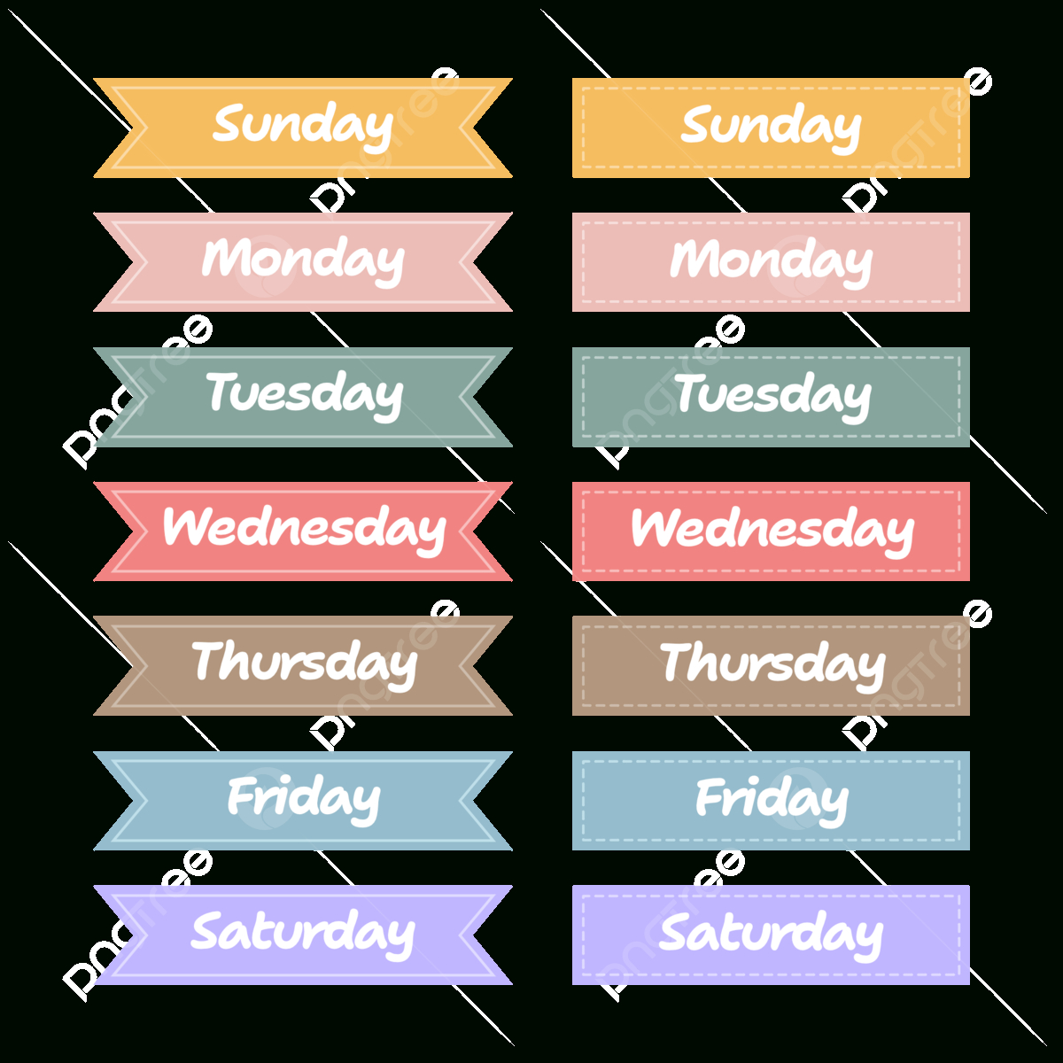 Days Of The Week Label Element Collection Vector, Days Of The Week inside Free Printable Days of the Week Labels