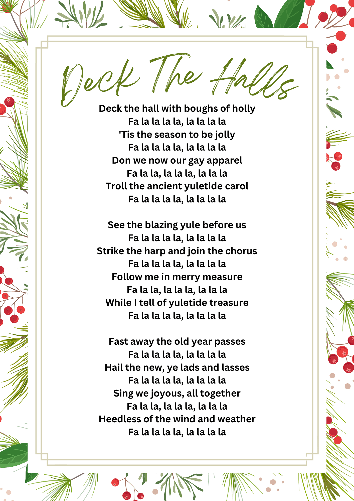 Deck The Halls Song Sheet - Christmas Songs (Teacher Made pertaining to Printable Deck the Halls Lyrics