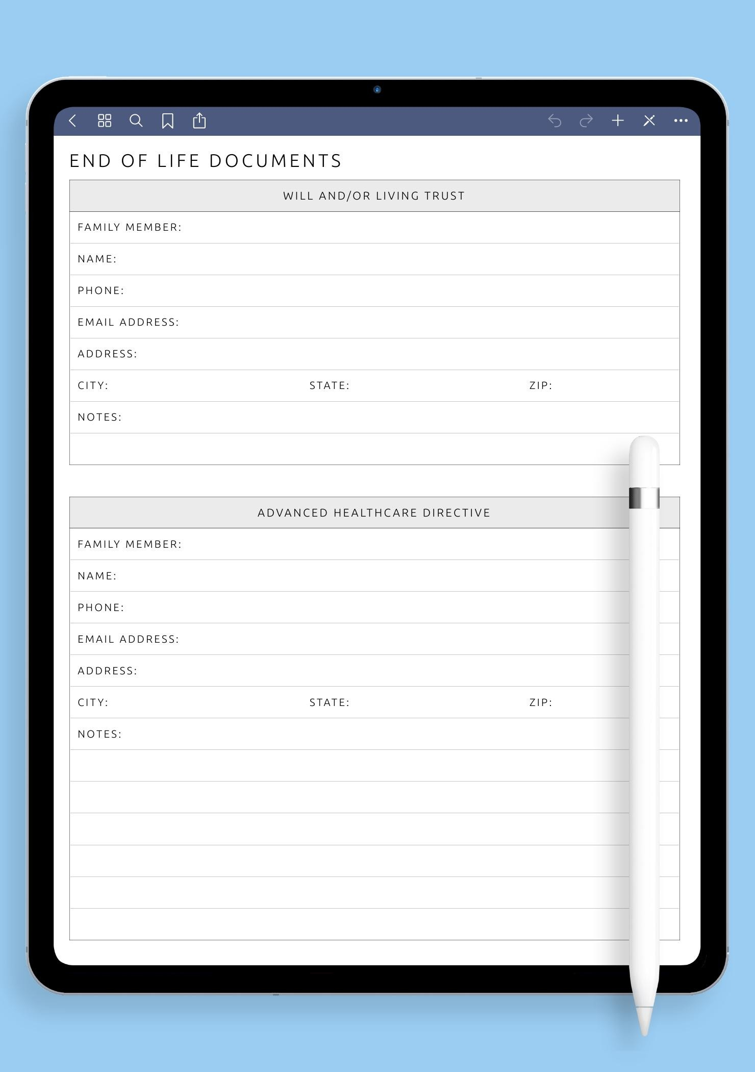 Download Printable End Of Life Documents Pdf intended for Free Printable End Of Life Planner Template