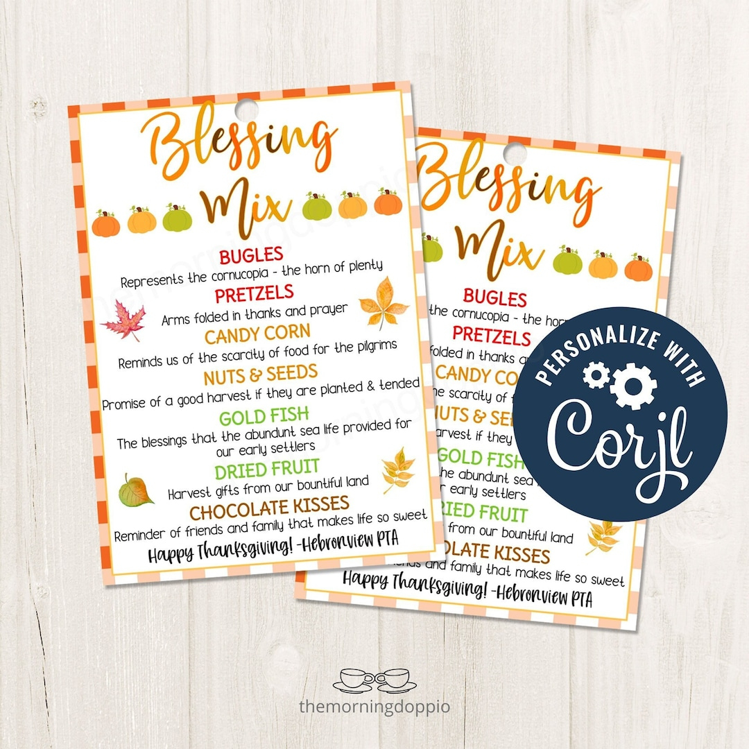 Druckbare / Bearbeitbare Thanksgiving Blessing Mix Label within Thanksgiving Blessing Mix Poem Printable