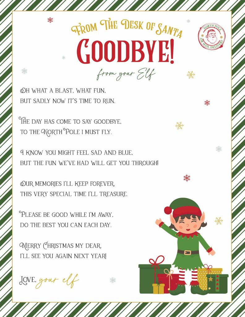 Elf On The Shelf Arrival And Goodbye Letters, Free Printable Set pertaining to Elf on a Shelf Printable Letter