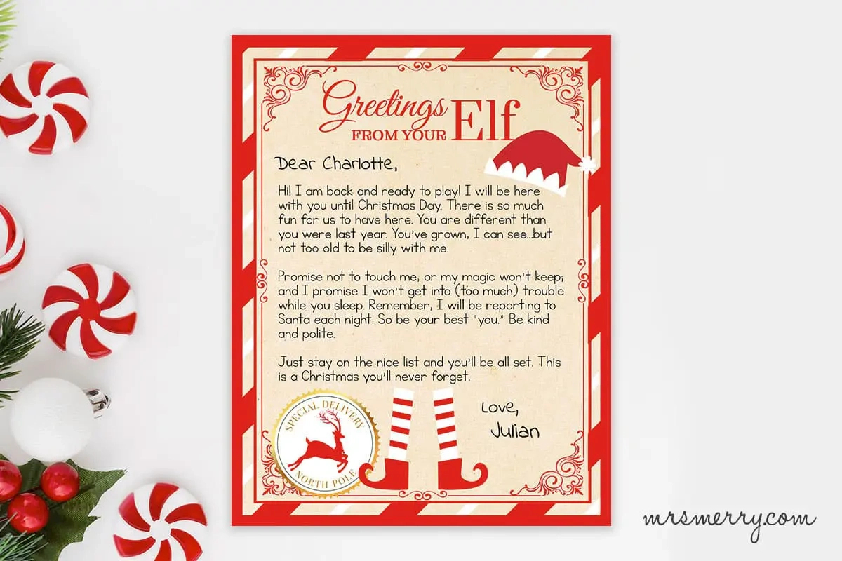 Elf On The Shelf Arrival Letter Personalized Printable | Mrs. Merry regarding Elf on the Shelf Printable Letter Free
