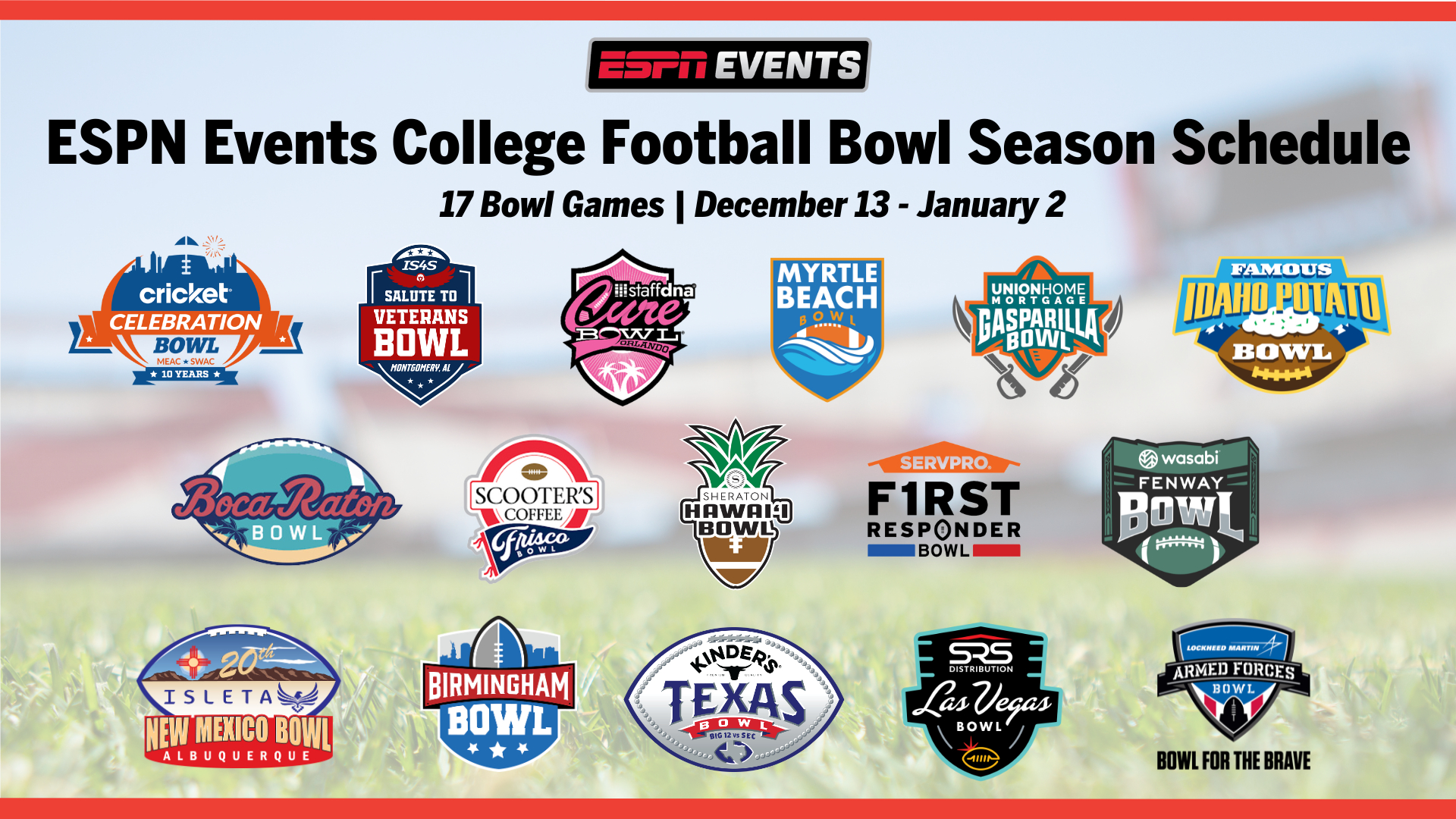 Espn Events Announces 17-Game College Football Bowl Schedule For pertaining to 019 20 College Football Bowl Schedule Printable