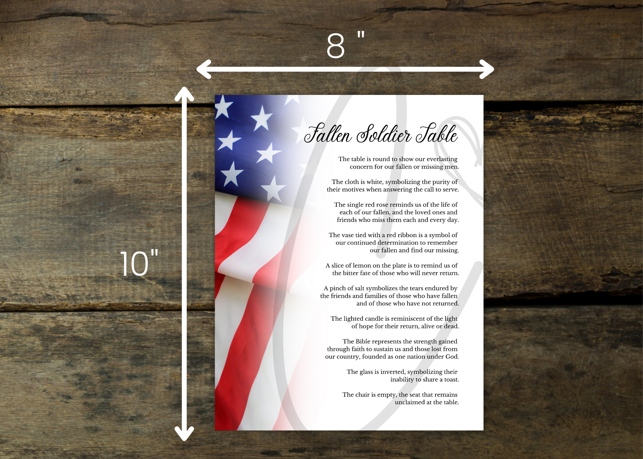 Fallen Soldier Memorial Sign | White Background | Digital Download in Fallen Soldier Table Poem Printable