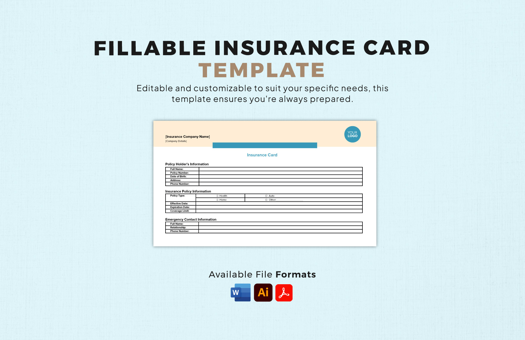 Fillable Insurance Card Template In Illustrator, Pdf, Word inside Fillable Printable Progressive Insurance Card Template