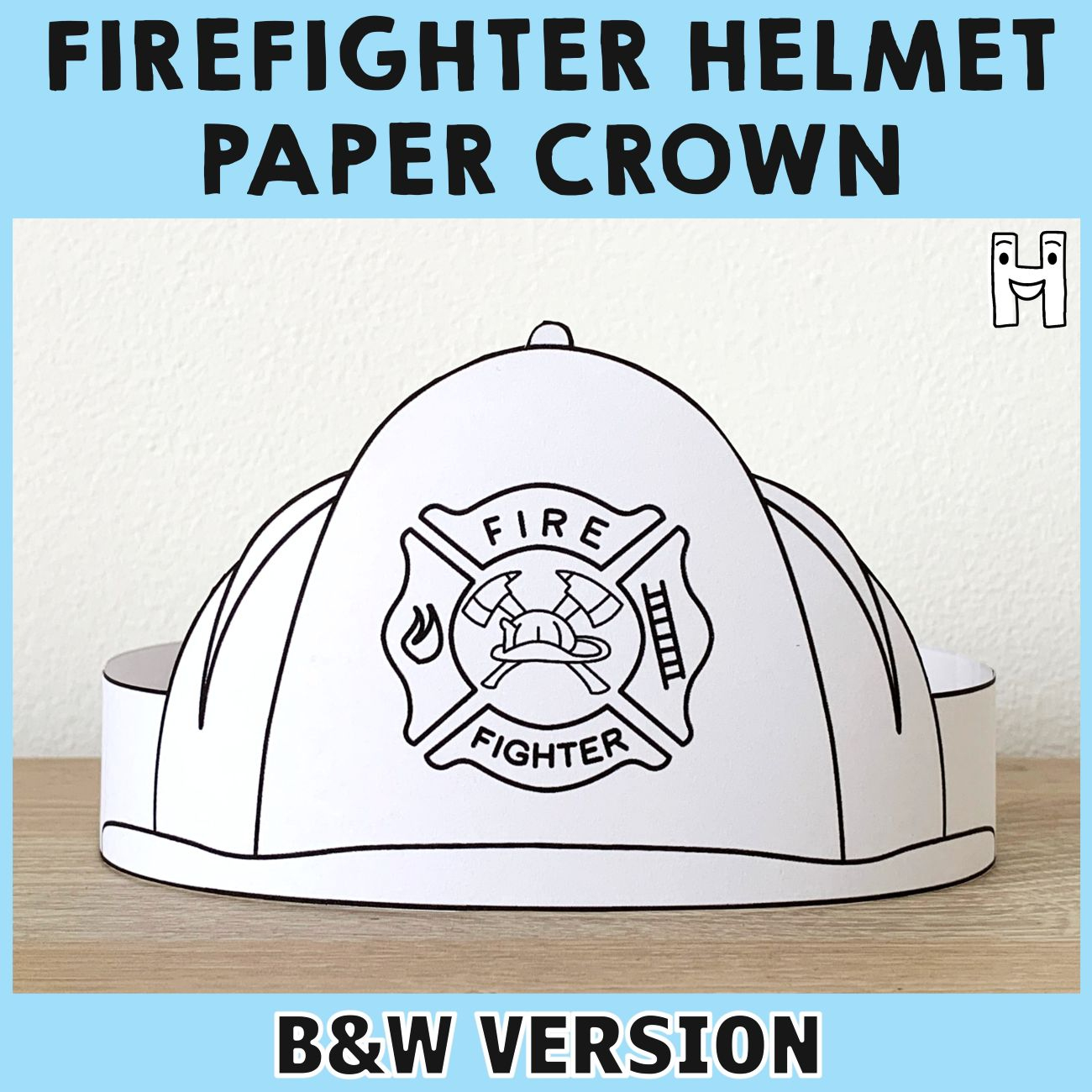 Firefighter Paper Crown (B&amp;amp;W) – Happy Paper Time throughout Free Printable Firefighter Hat Template Printable