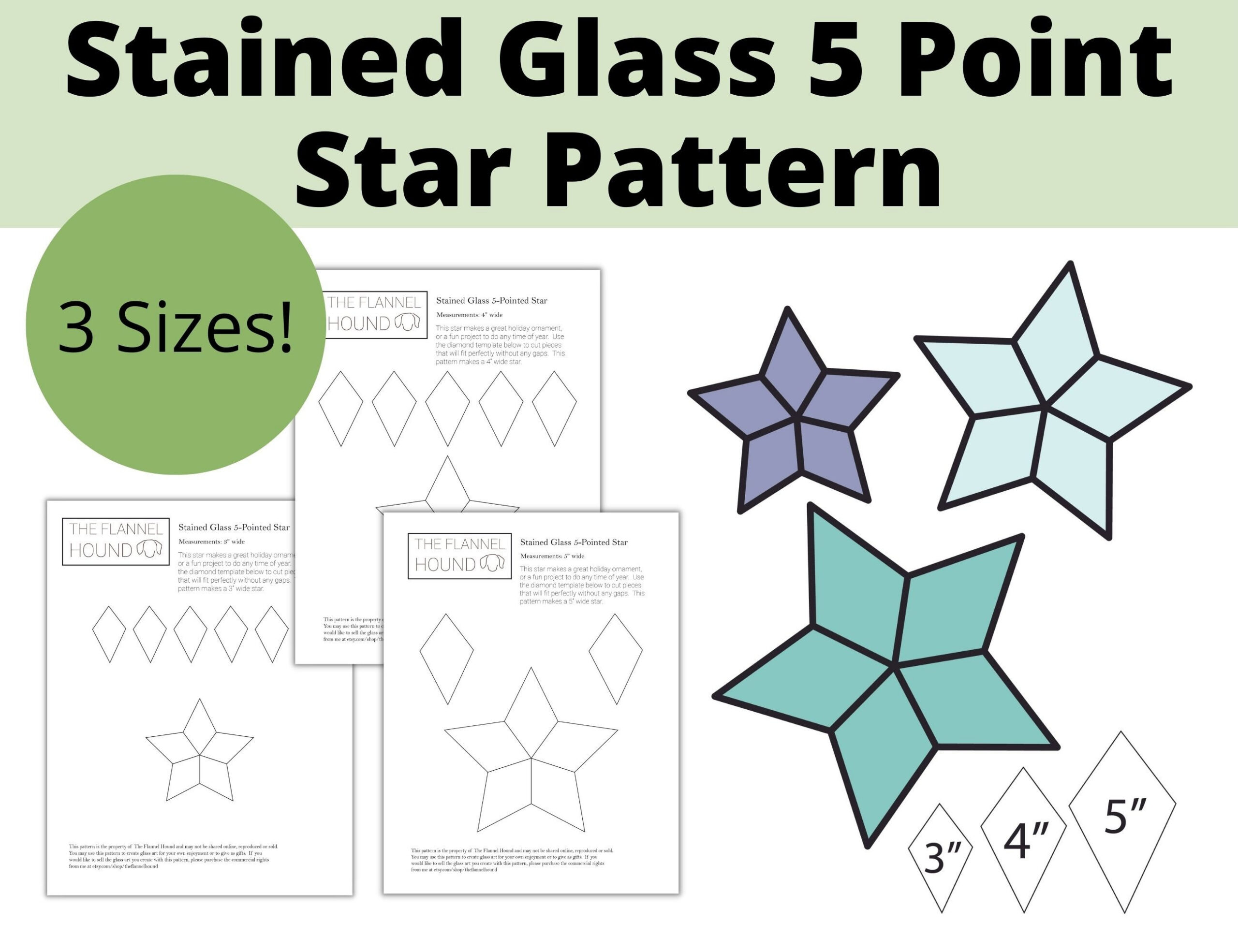 Five Point Star Stained Glass Pattern In 3 Sizes, Instant Download intended for Printable Stained Glass Star Pattern