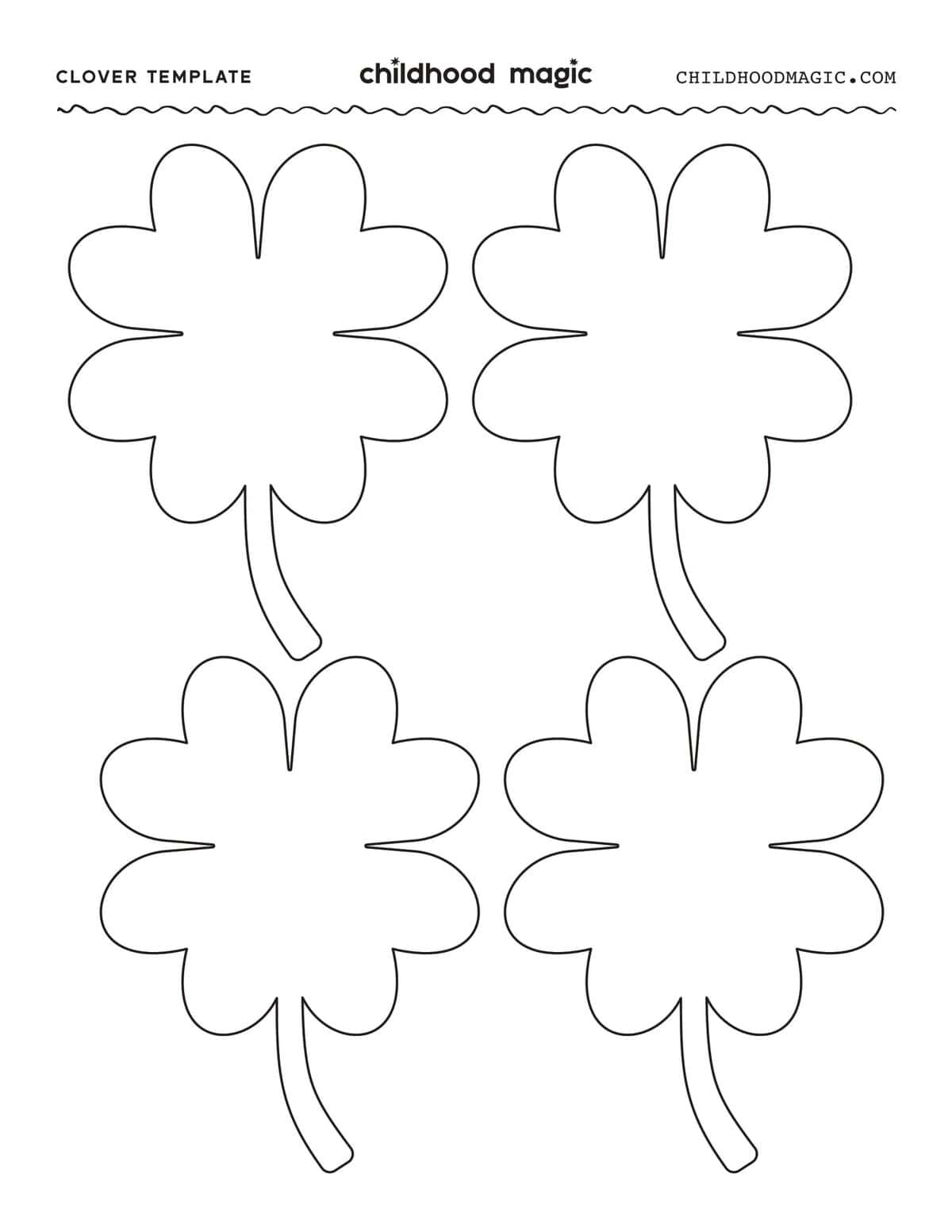 Four Leaf Clover Template- Free Printable - Childhood Magic inside Printable Four Leaf Clover Template