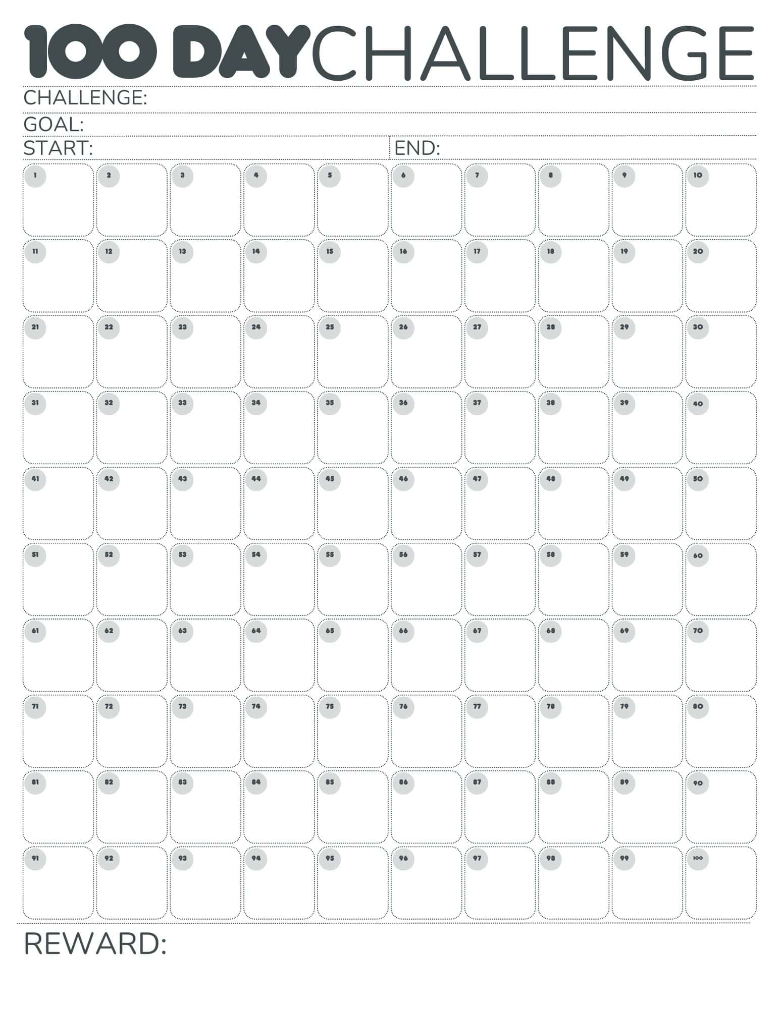 Free 100-Day Challenge Calendar pertaining to 100th Day of School 2026 Printable Activities
