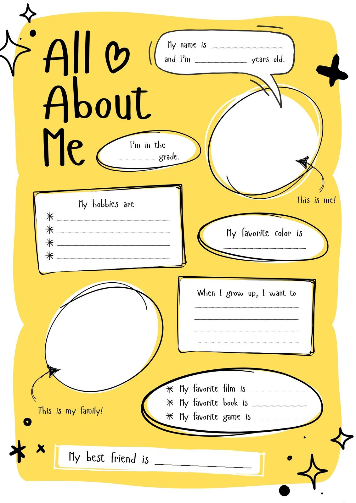 Free And Printable All About Me Worksheet Templates | Canva in Printable All About Me Page