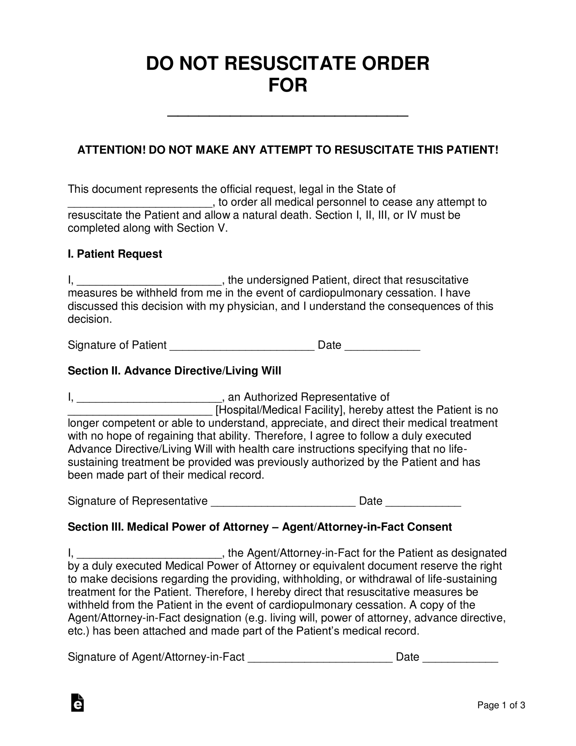 Free Do-Not-Resuscitate (Dnr) Order Forms - Pdf | Word – Eforms inside Do Not Resuscitate Printable Dnr Form