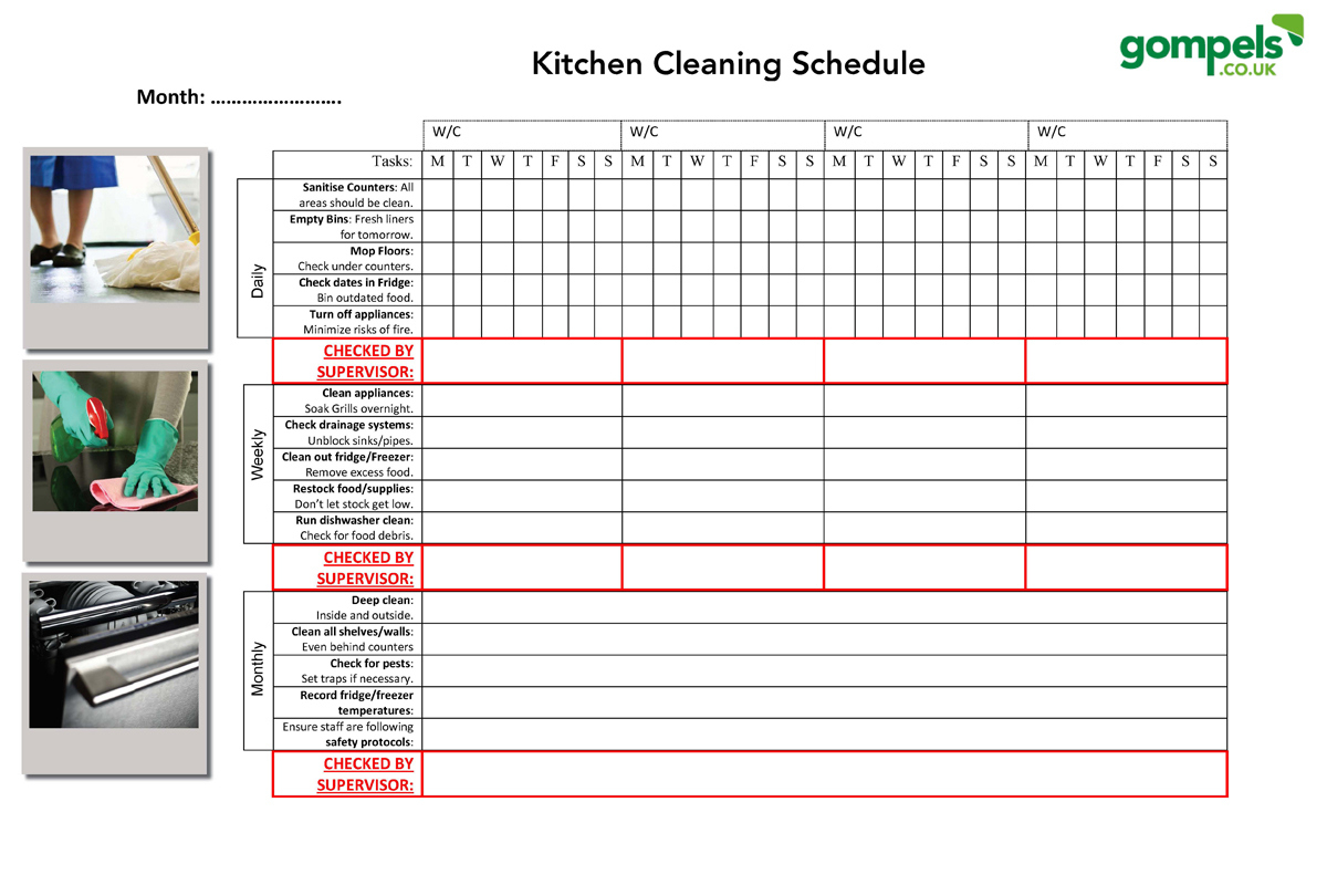 Free Editable Kitchen Cleaning Schedule - Gompels | Care inside Printable Commercial Kitchen Cleaning Schedule Template