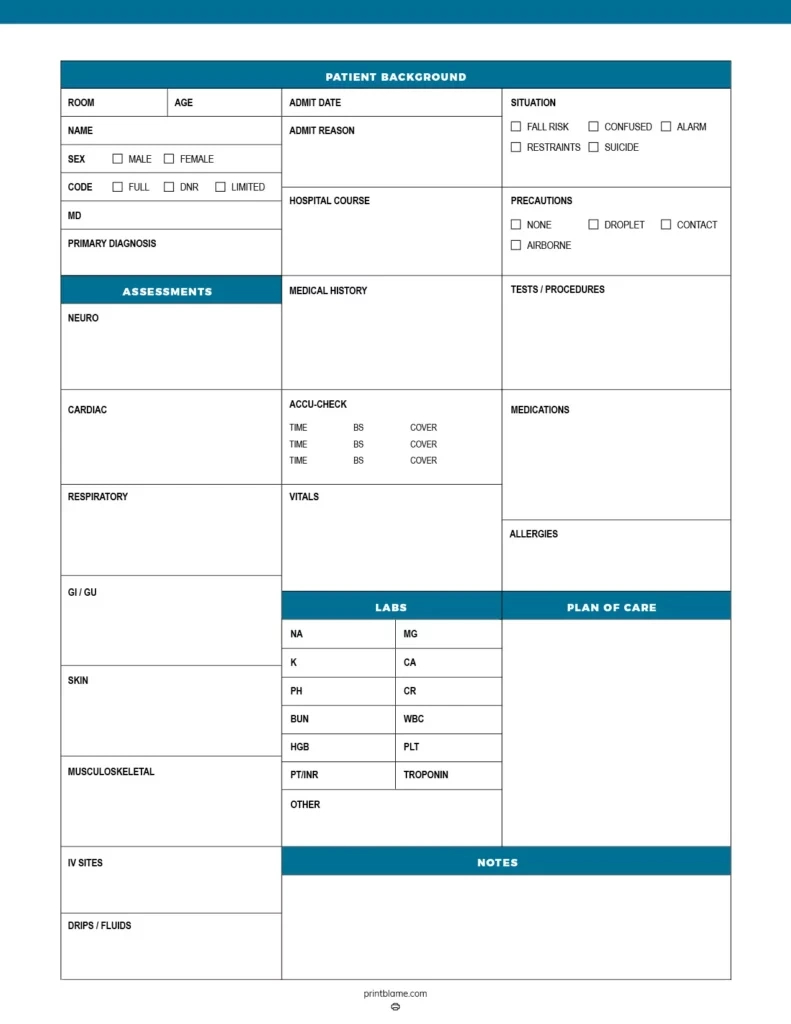 Free Nurse Report Sheets - 18 Nurse Brain Patient Sheets Pdf throughout Free Printable Nurse Report Sheets