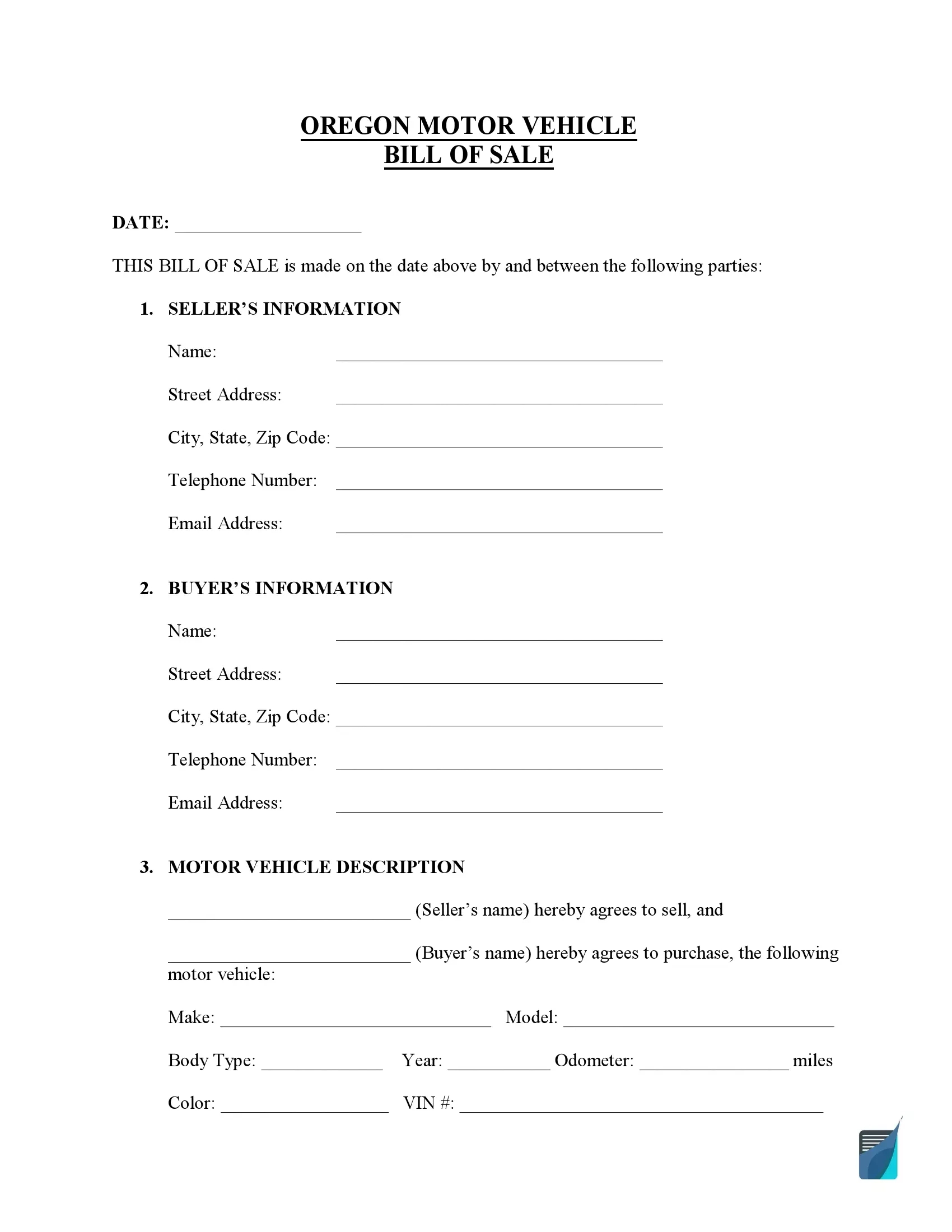 Free Oregon Bill Of Sale Forms (Pdf) | Formspal pertaining to Printable Bill Of Sale Oregon