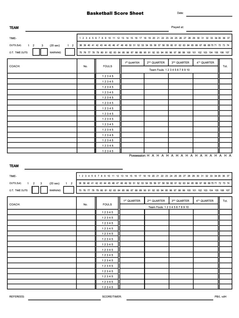 Free Printable Basketball Score Sheet Form: Fill Out & Sign Online intended for Free Printable Basketball Score Sheet