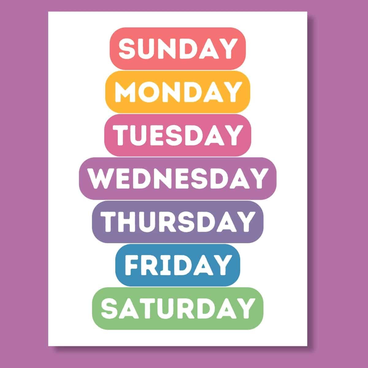 Free Printable Days Of The Week Poster with Days Of Week Printable Free