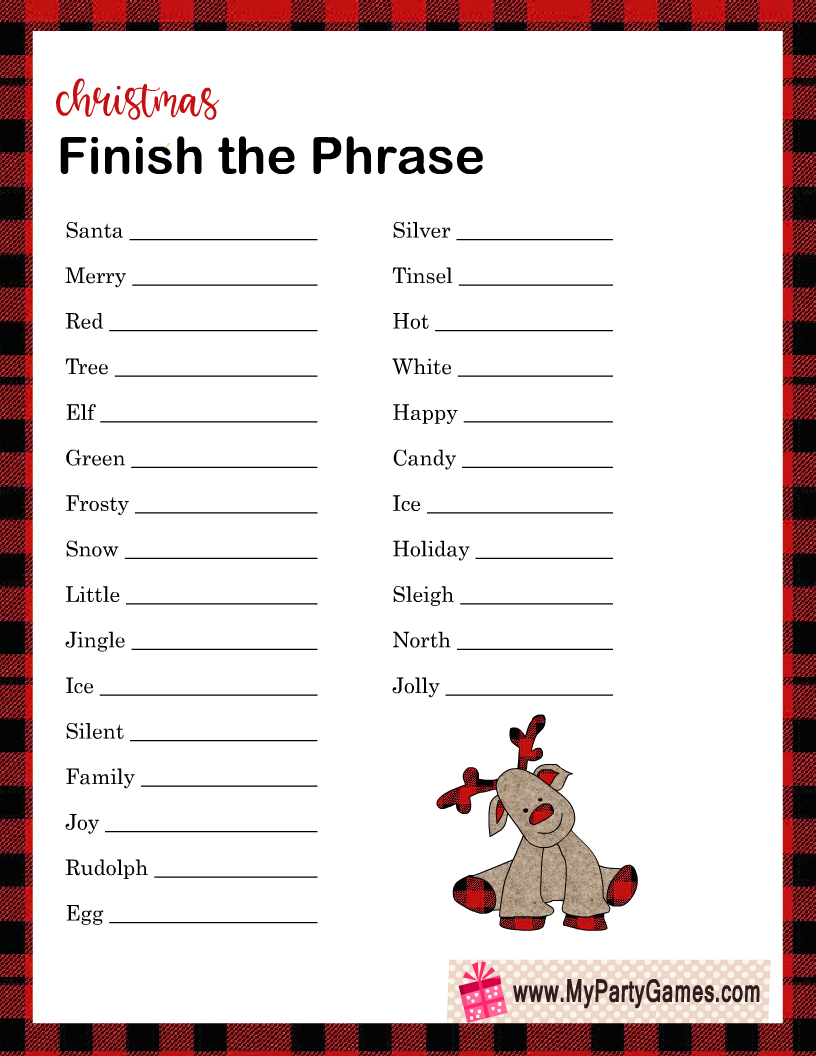 Free Printable Finish The Phrase Game For Christmas pertaining to Finish The Phrase For Seniors Printable