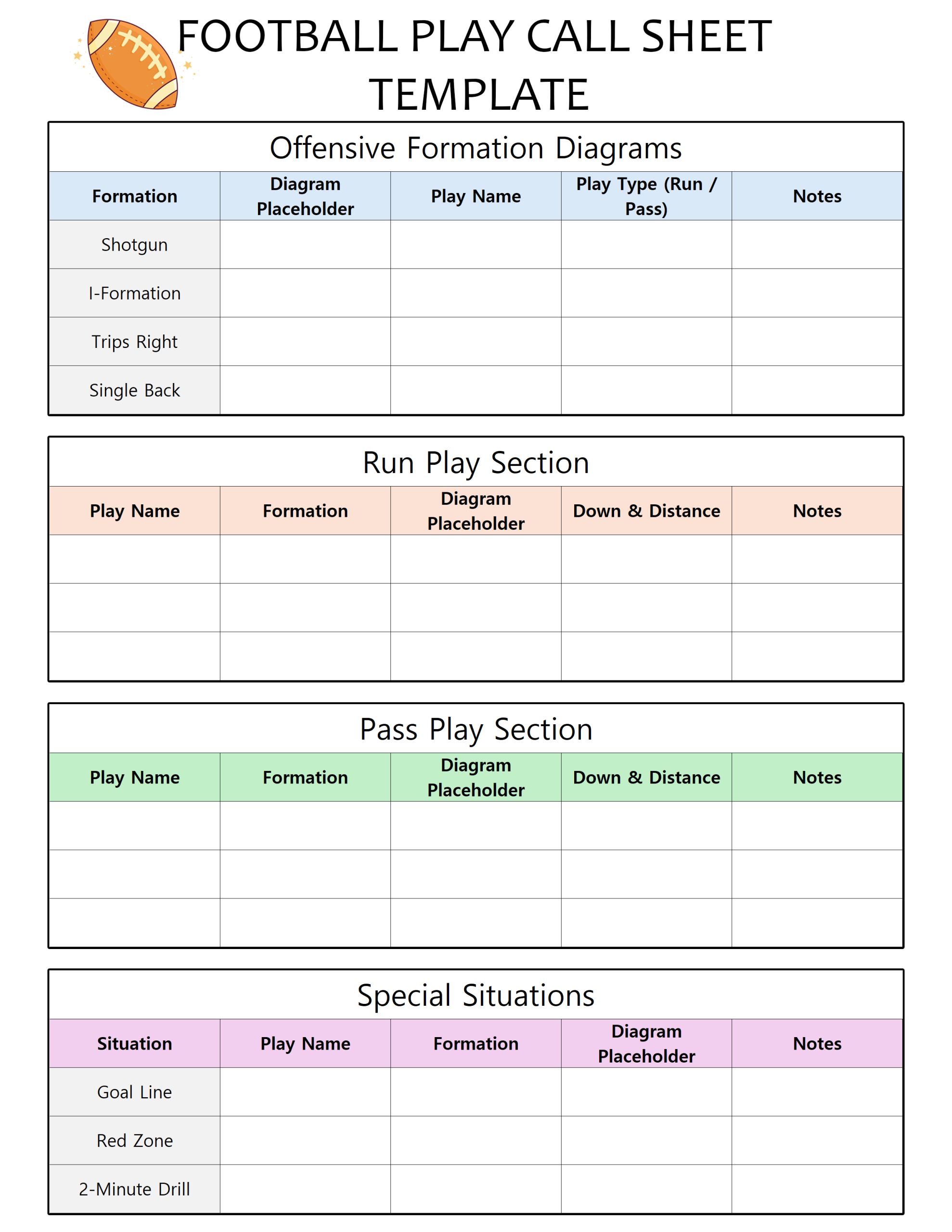 Free, Printable Football Play Call Sheet Template For Coaches intended for Printable Football Play Call Sheet Template Free