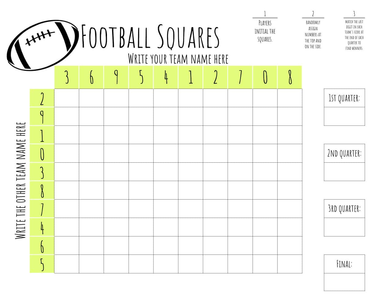 Free Printable Football Squares Template | Lamberts Lately in Free Printable Football Squares with Numbers
