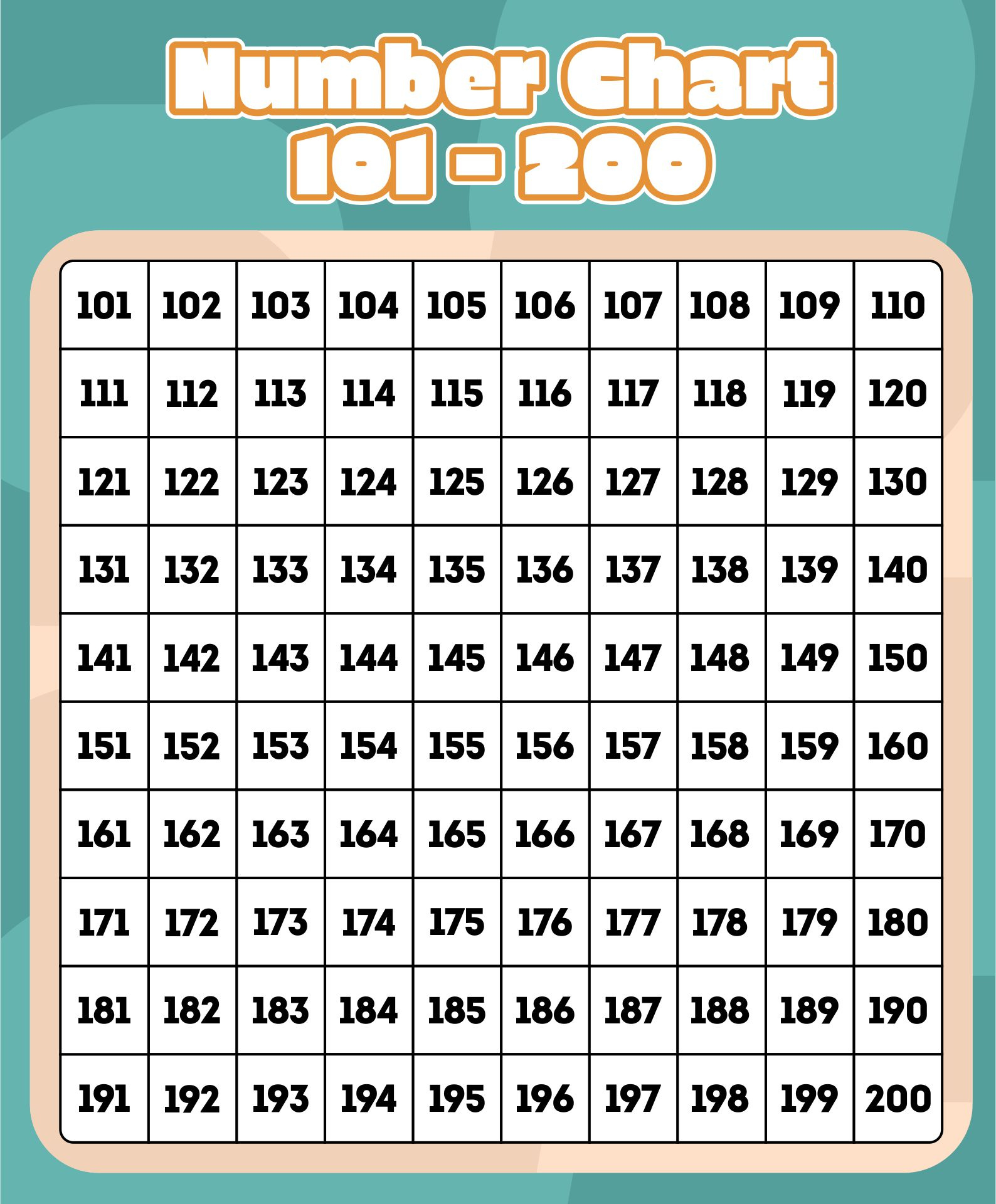 Free Printable Hundreds Chart To 200, Download Free Printable intended for 100 To 200 Chart Printable