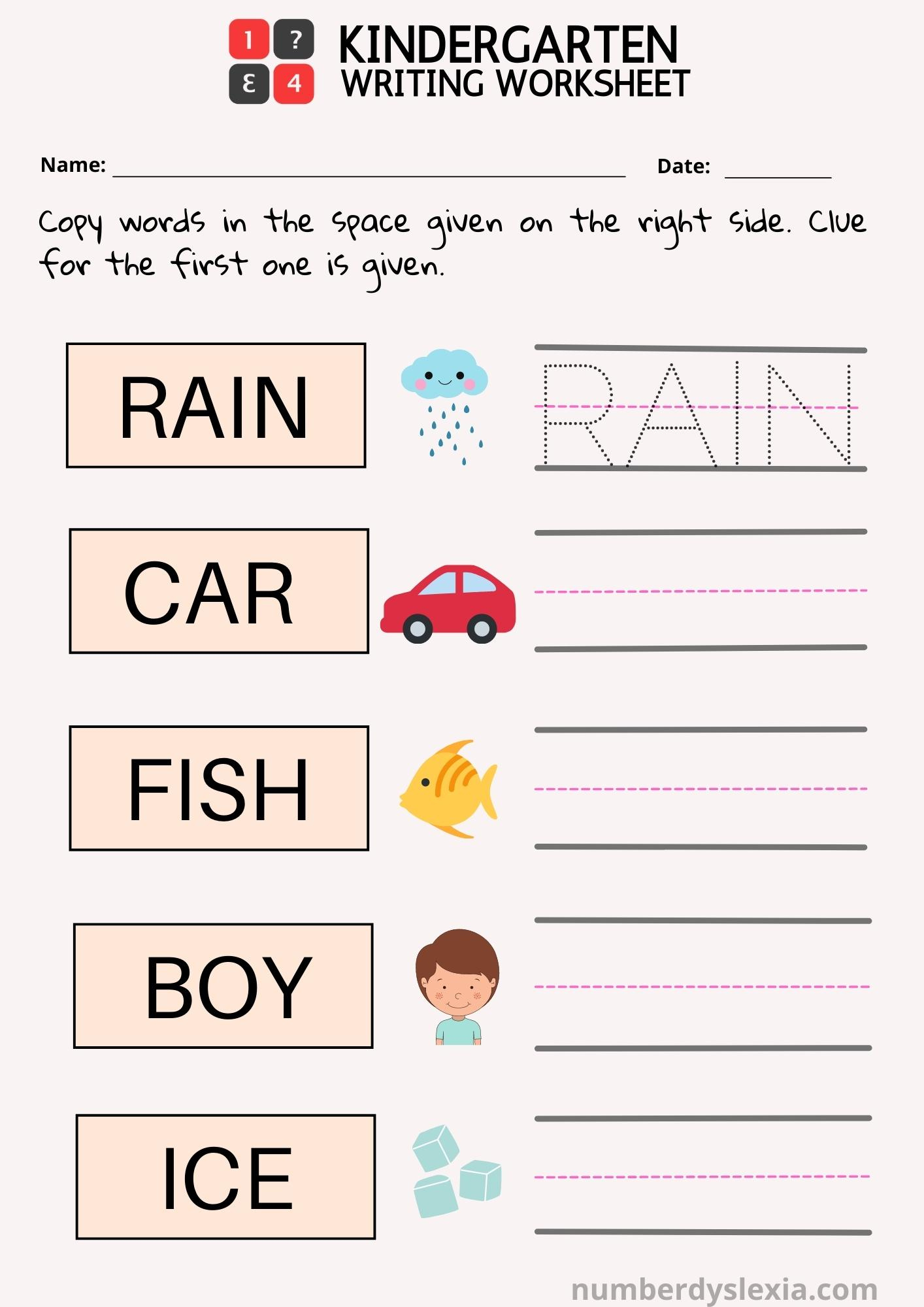 Free Printable Kindergarten Writing Worksheets [Pdf] - Number Dyslexia within Free Printable Writing Worksheets For Kindergarten