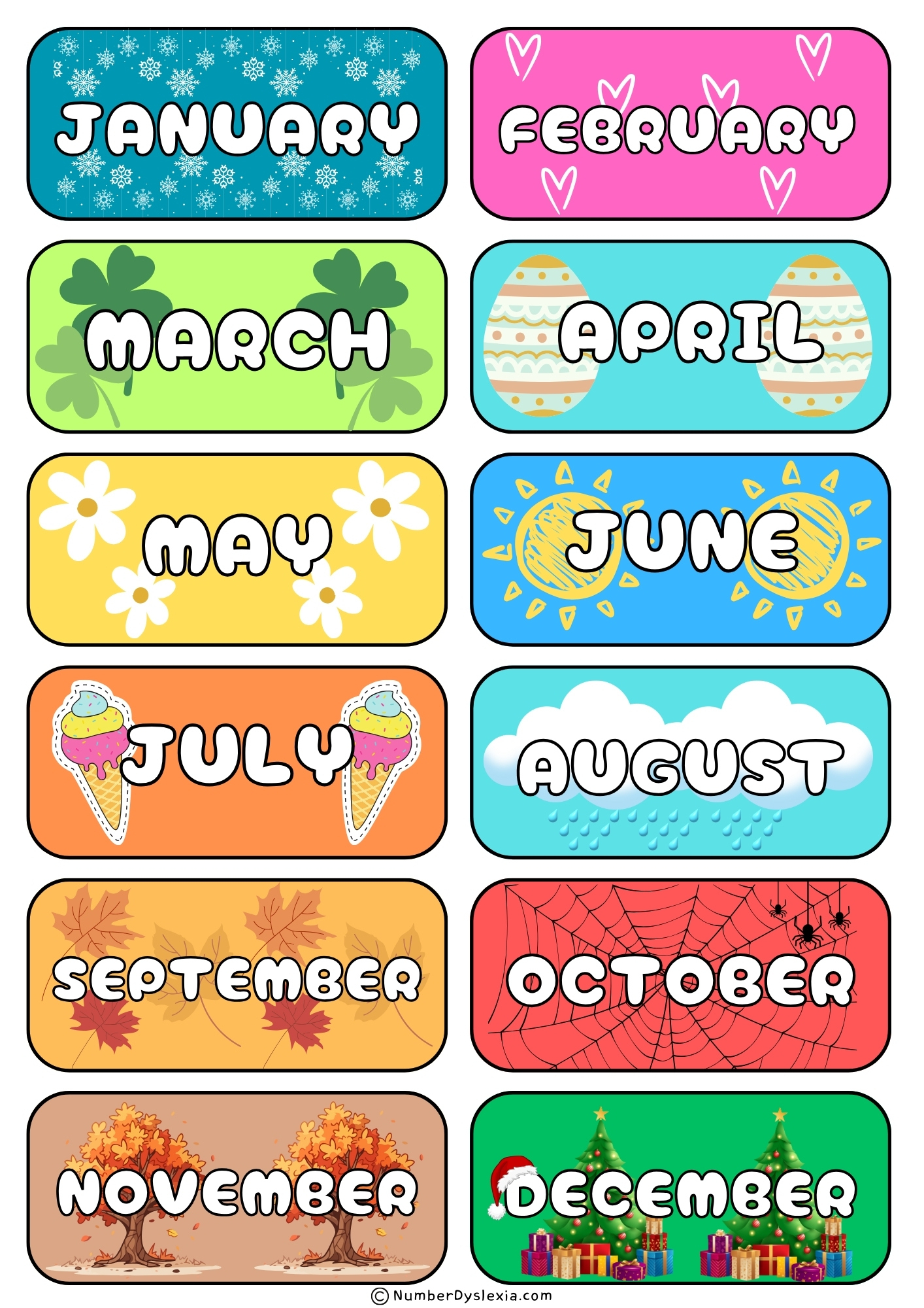 Free Printable Months Of The Year Charts [Pdf] - Number Dyslexia with Months Of The Year Printable Free