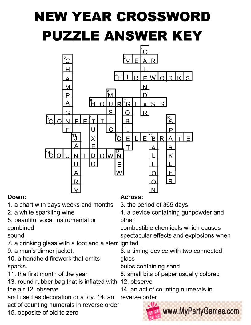 Free Printable New Year Crossword Puzzle For Adults in New Year Crossword Puzzle Printable